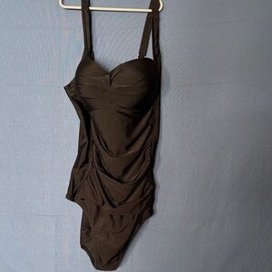 Betsey Johnson Black Ruched One-Piece Swimsuit